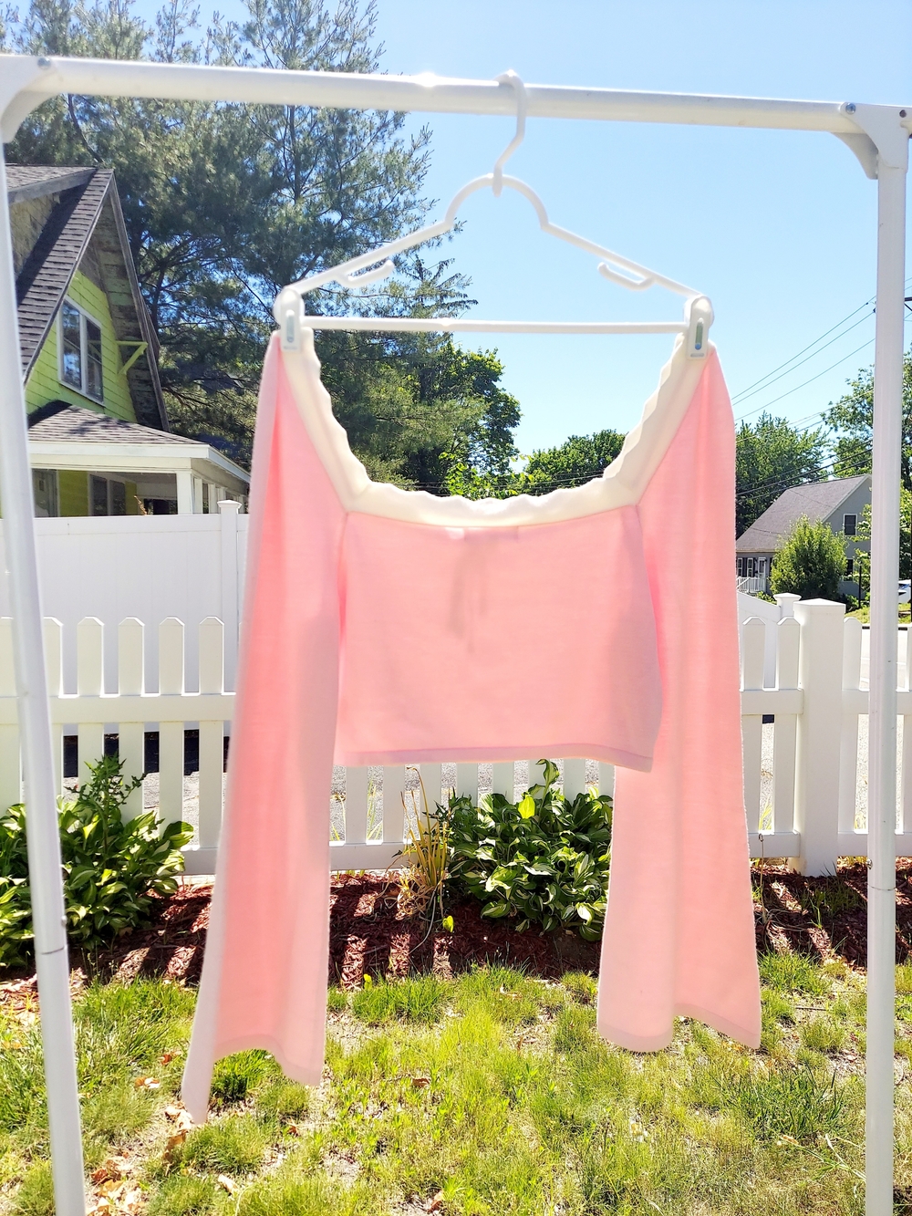 Dee Elly Pastel Pink Soft Knit Crop Bell-Sleeve Top Women Size XL NWOT Nautical - Picture 6 of 7